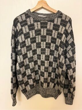 Expressions Black & Gray Checker Crewneck Sweater